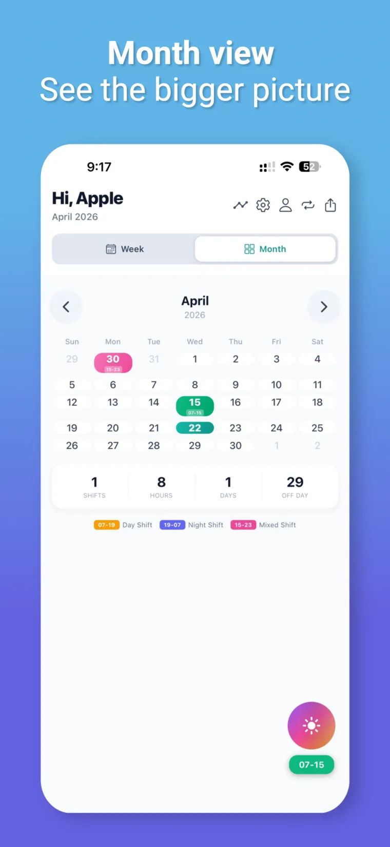 CareShiftER month calendar promotional screenshot
