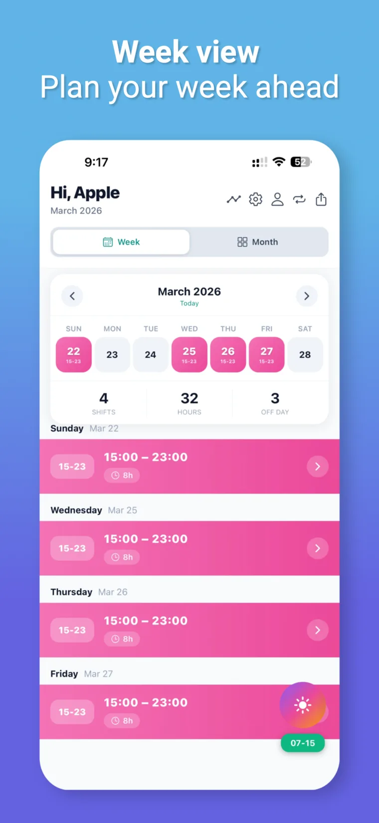 CareShiftER week view promotional screenshot